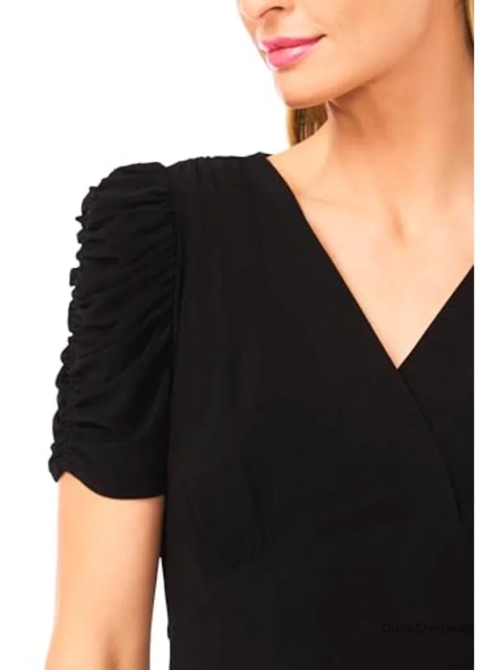 Puff Short Sleeve V-Neck Knit Top Blouse